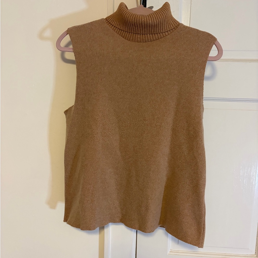 Zara Brown Sleeveless Turtleneck Tank Top